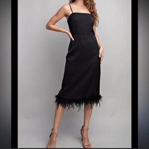 Lucy Paris Black Midi Feather Dress, formal black dress